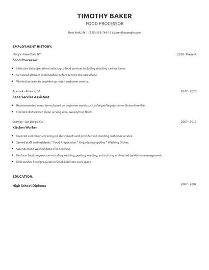 Food Processor Resume