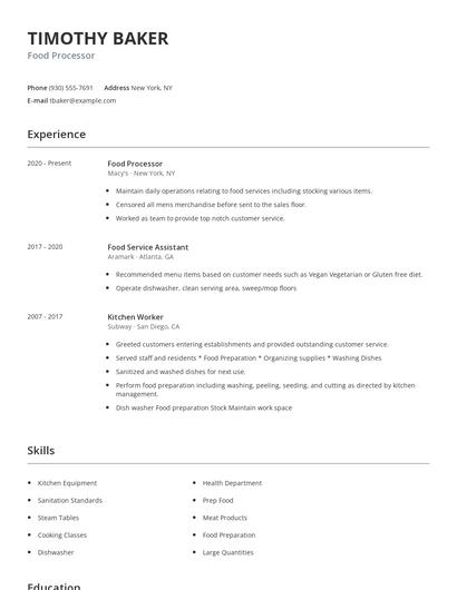 Food Processor Resume