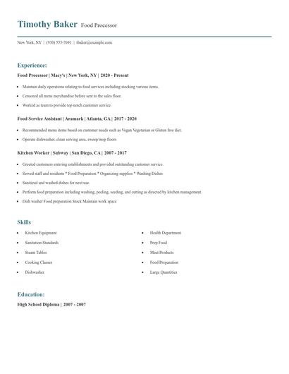 Food Processor Resume