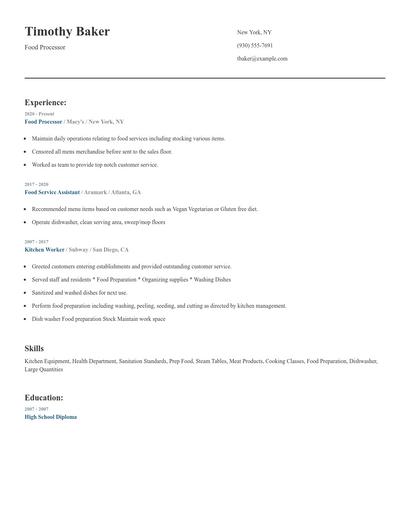 Food Processor Resume
