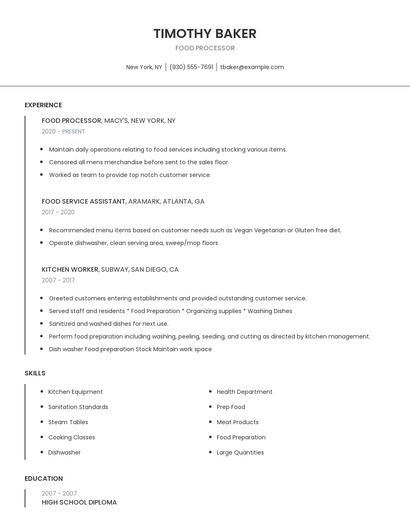 Food Processor Resume