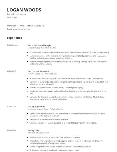 Food Production Manager Resume