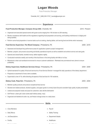 Food Production Manager Resume