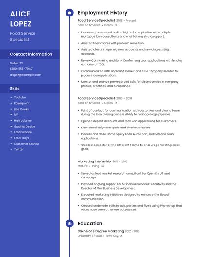 Food Service Specialist Resume