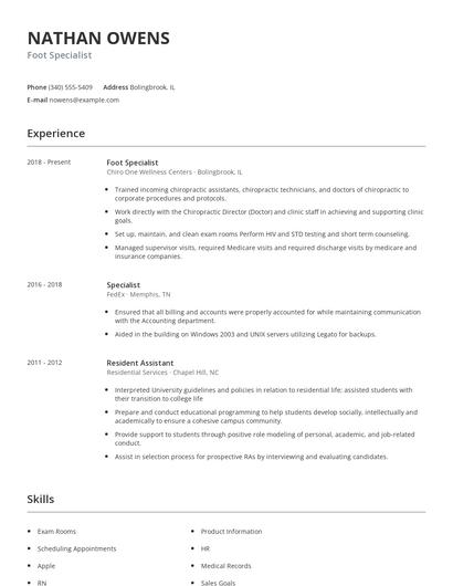 Foot Specialist Resume