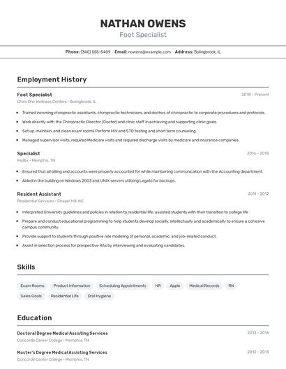 Foot Specialist Resume