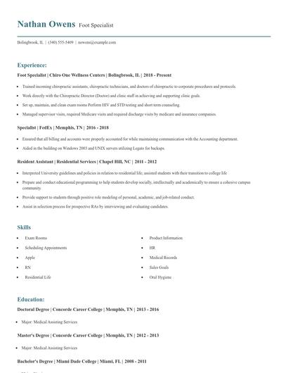 Foot Specialist Resume