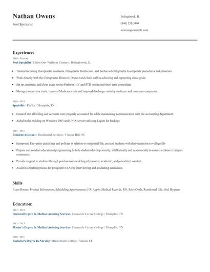 Foot Specialist Resume