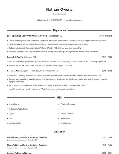 Foot Specialist Resume