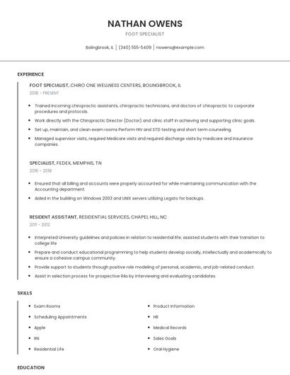 Foot Specialist Resume