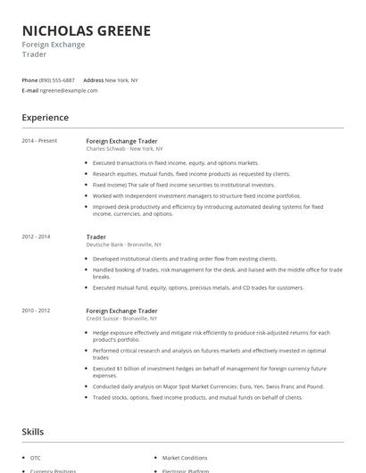 Foreign Exchange Trader Resume