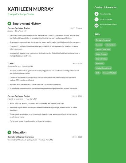 Foreign Exchange Trader Resume