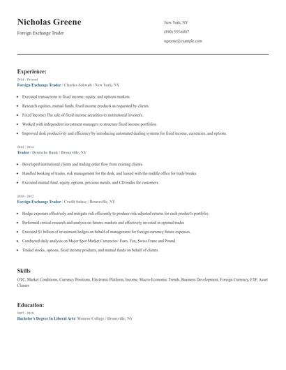 Foreign Exchange Trader Resume