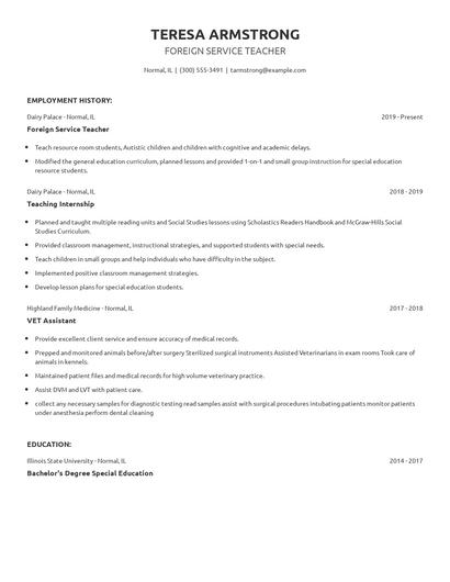 Foreign Service Teacher Resume