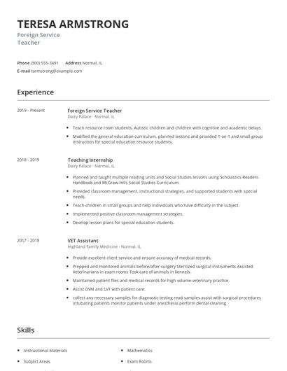 Foreign Service Teacher Resume