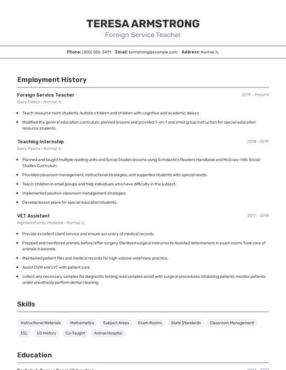 Foreign Service Teacher Resume
