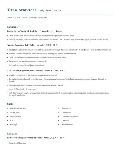 Foreign Service Teacher Resume