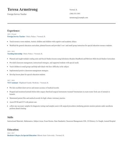 Foreign Service Teacher Resume