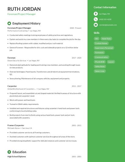 Foreman/Project Manager Resume