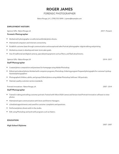 Forensic Photographer Resume