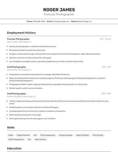 Forensic Photographer Resume