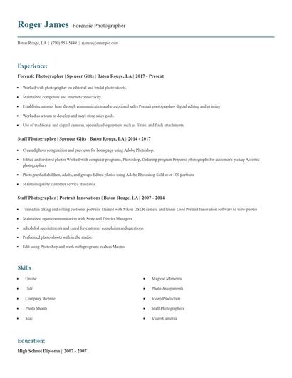 Forensic Photographer Resume
