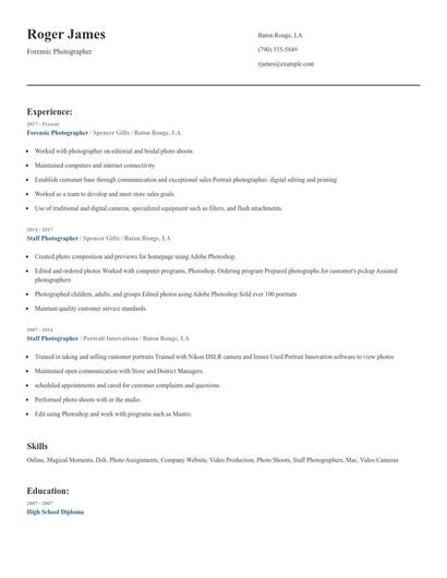 Forensic Photographer Resume