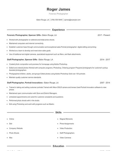Forensic Photographer Resume