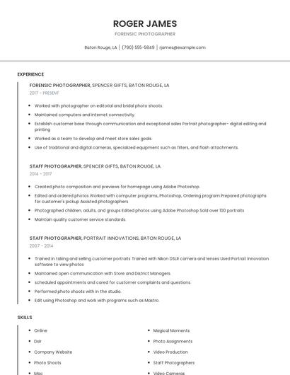 Forensic Photographer Resume