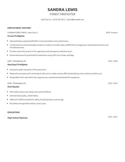 Forest Firefighter Resume
