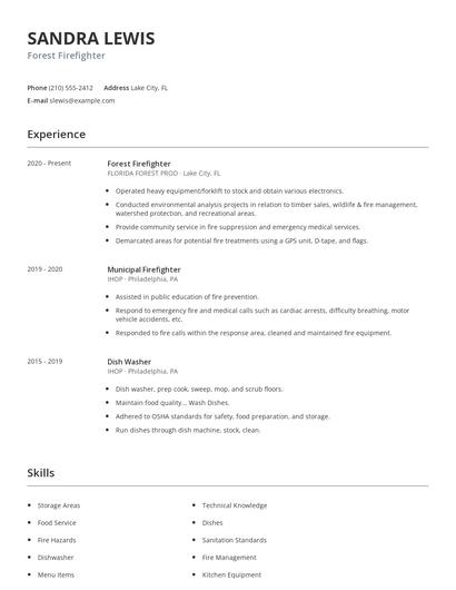 Forest Firefighter Resume