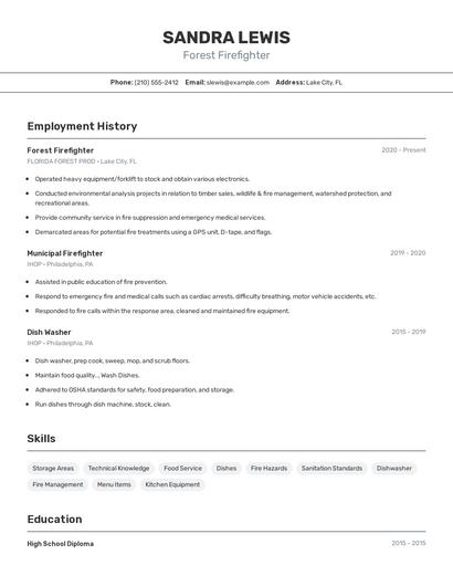 Forest Firefighter Resume