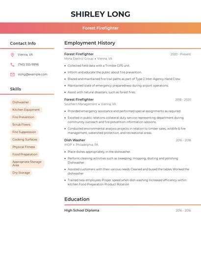 Forest Firefighter Resume