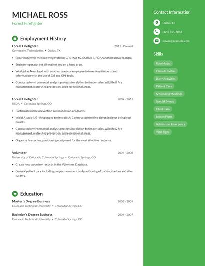 Forest Firefighter Resume