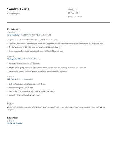 Forest Firefighter Resume