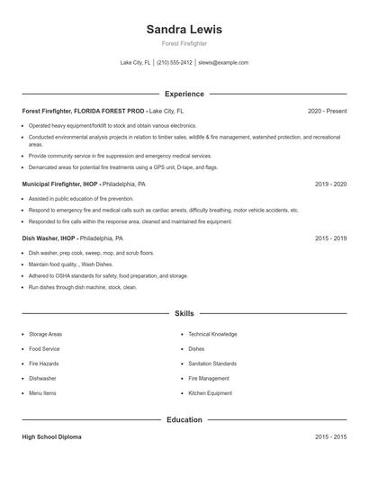 Forest Firefighter Resume