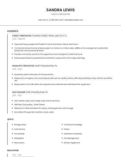Forest Firefighter Resume
