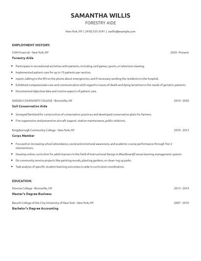 Forestry Aide Resume