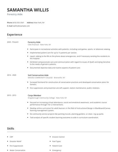 Forestry Aide Resume