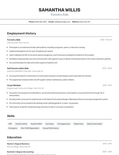 Forestry Aide Resume