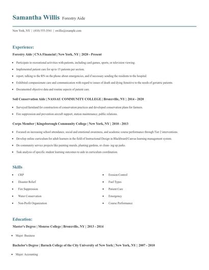 Forestry Aide Resume
