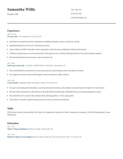 Forestry Aide Resume