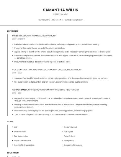 Forestry Aide Resume