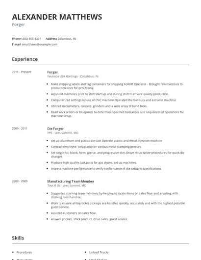 Forger Resume