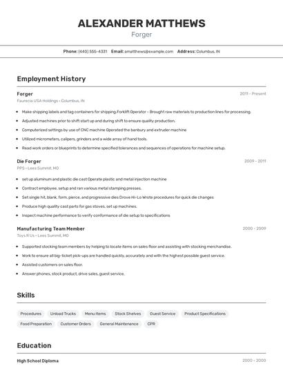 Forger Resume