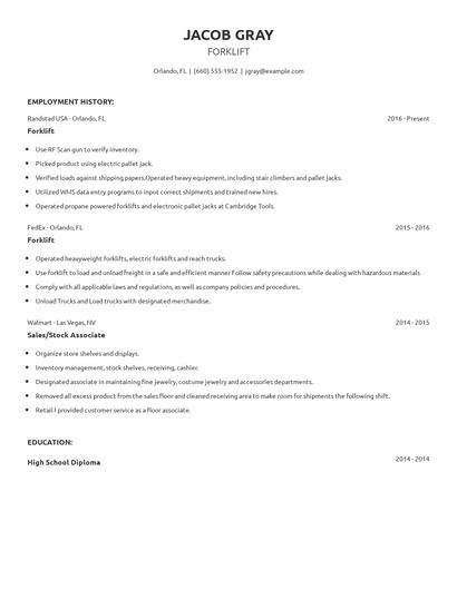 Forklift Resume