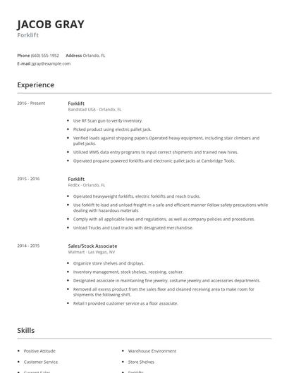 Forklift Resume