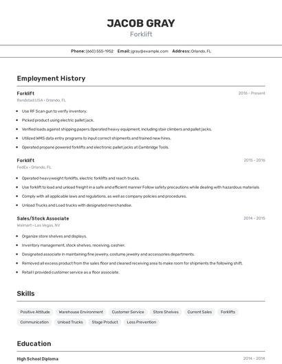 Forklift Resume