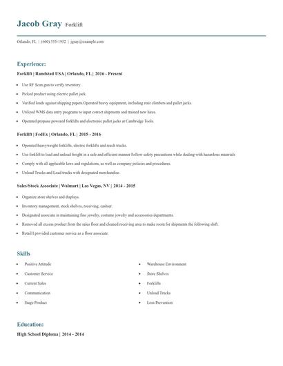 Forklift Resume