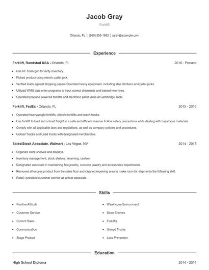 Forklift Resume